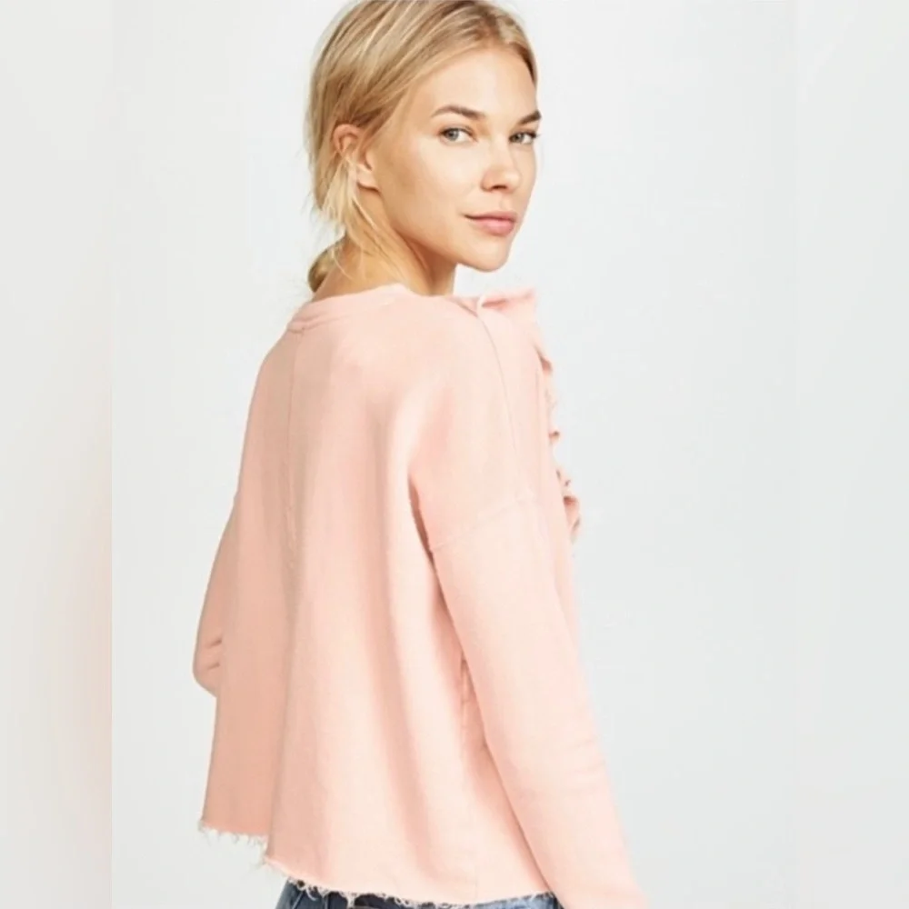 FREE PEOPLE Ooh La Ruffled Oversized Pullover Sweatshirt in Ballet Pink EUC - Picture 10 of 16